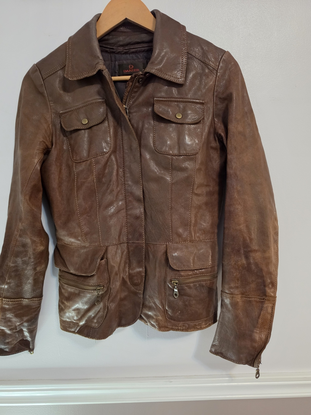 Vintage Danier Genuine Leather Utility Jacket - UK 6/8 US XXS